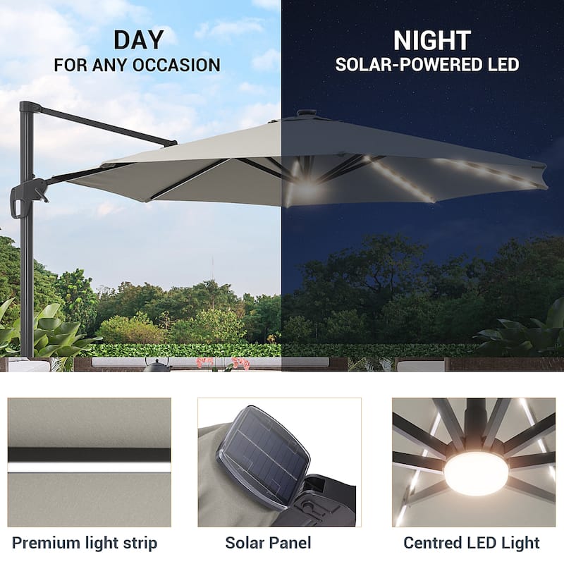 LIVOOSUN 11FT LED Patio Cantilever Umbrella w/Cross Base
