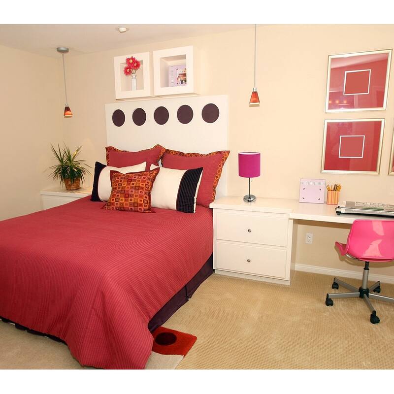 19.5 in. Brushed Steel Finish Table Lamp with Pink Shade, Durable Stick Lamp for End/Side Tables