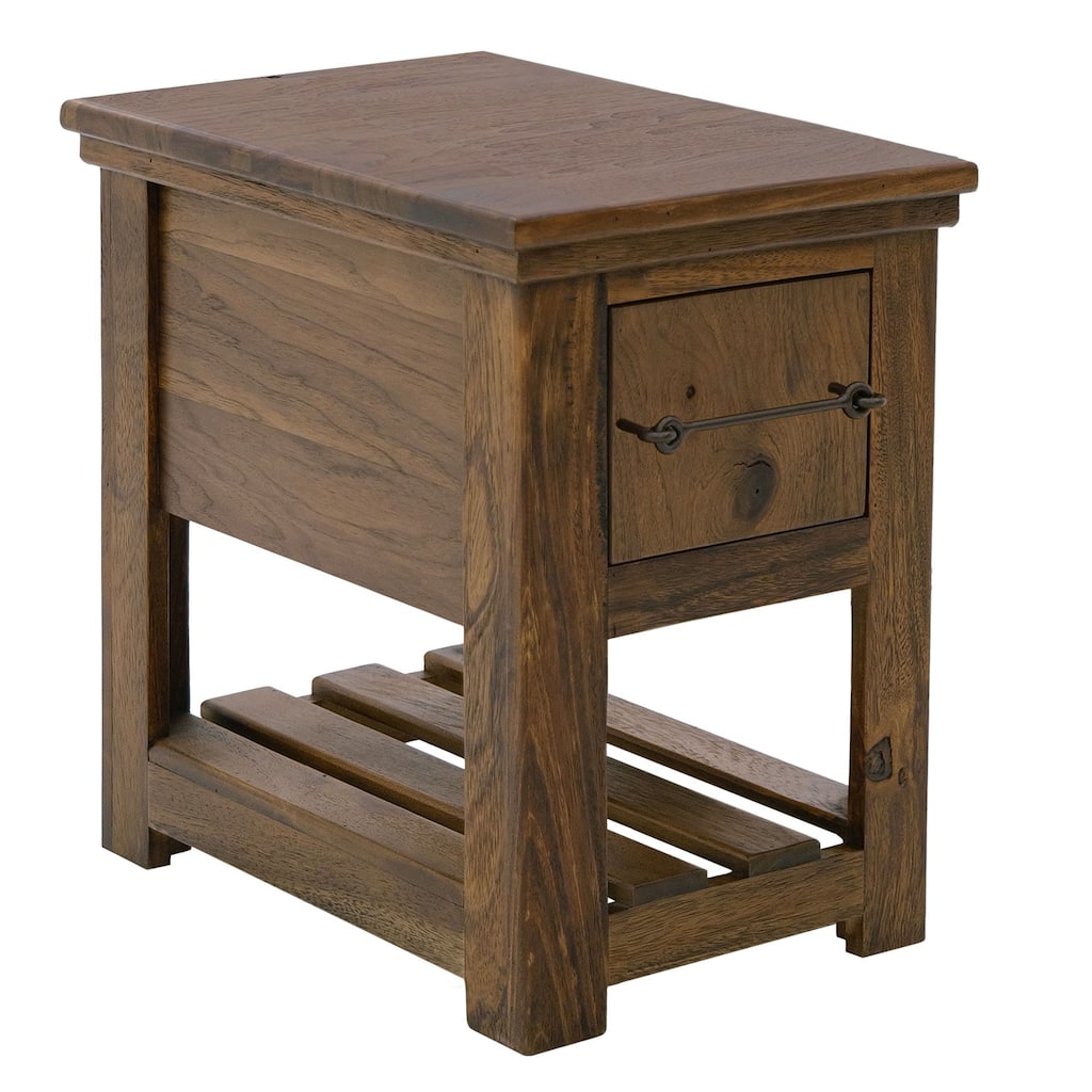 Ally Chairside Table, 1 Drawer, 1 Shelf, Brown Parota Wood, 15 Inch