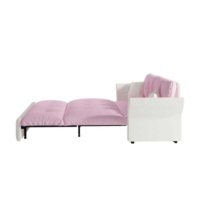 74.8" Queen Pull Out Sofa Bed, 3-in-1 Convertible Sleeper Tufted Sofa with 2 Soft Pillows,Multi-Functional Velvet Loveseat Bed