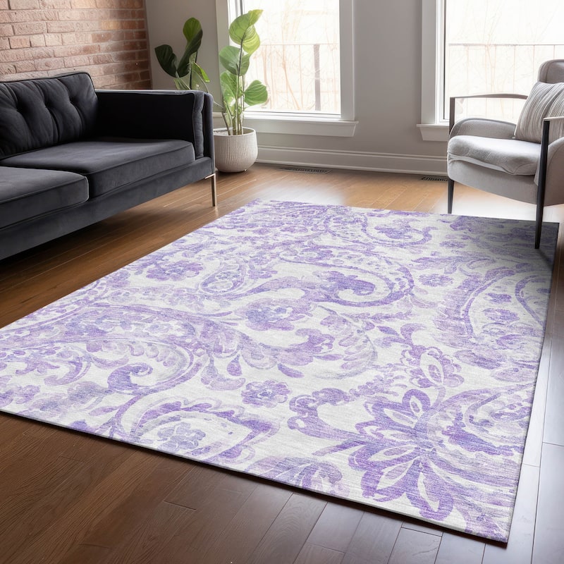 Machine Washable Indoor/ Outdoor Chantille Traditional Scroll Rug