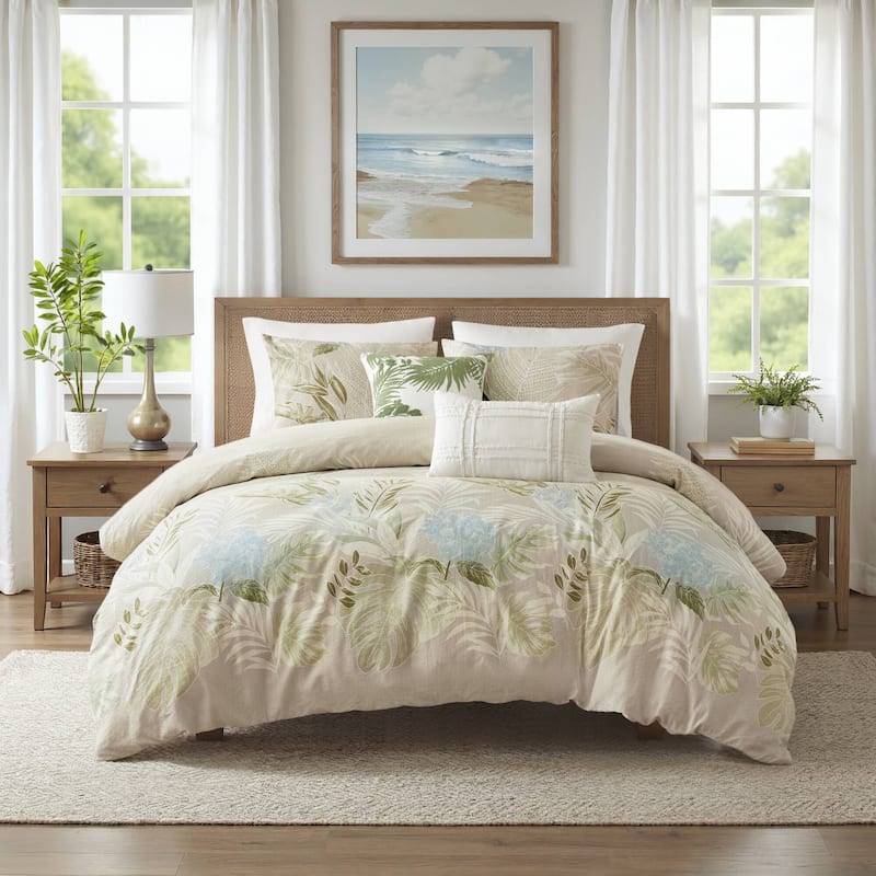 Harbor House Living Kiawah Island 5 Piece Cotton Duvet Cover Set with Throw Pillow - King - Cal King - Taupe