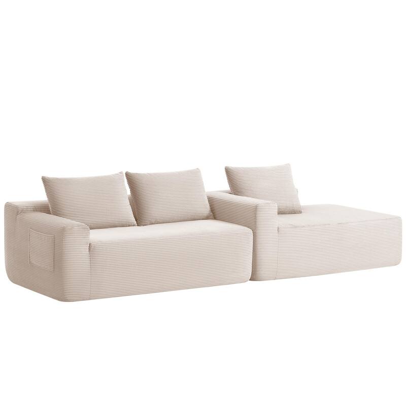 96.9" L-Shaped Corduroy Sectional Sofa, No Assembly Required