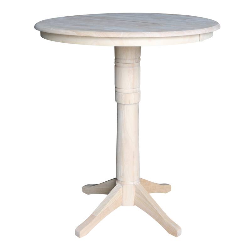 36" Round Pedestal Table With 12" Leaf - Unfinished - Bar Height