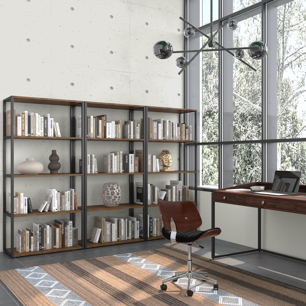 WYNDENHALL Brinkley SOLID ACACIA WOOD Modern Industrial 30 inch Wide Bookcase in Rustic Natural Aged Brown - 16"d x 30" w x 72"h