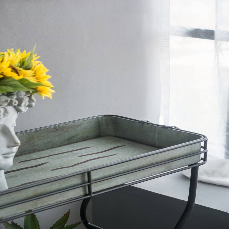 32x15x31" Galvanized Tray Table Accent Table