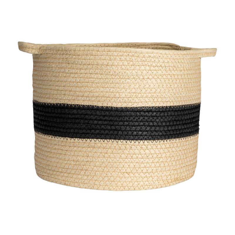 Household Essentials Handwoven Paper Rope Basket with Stripe and Handles