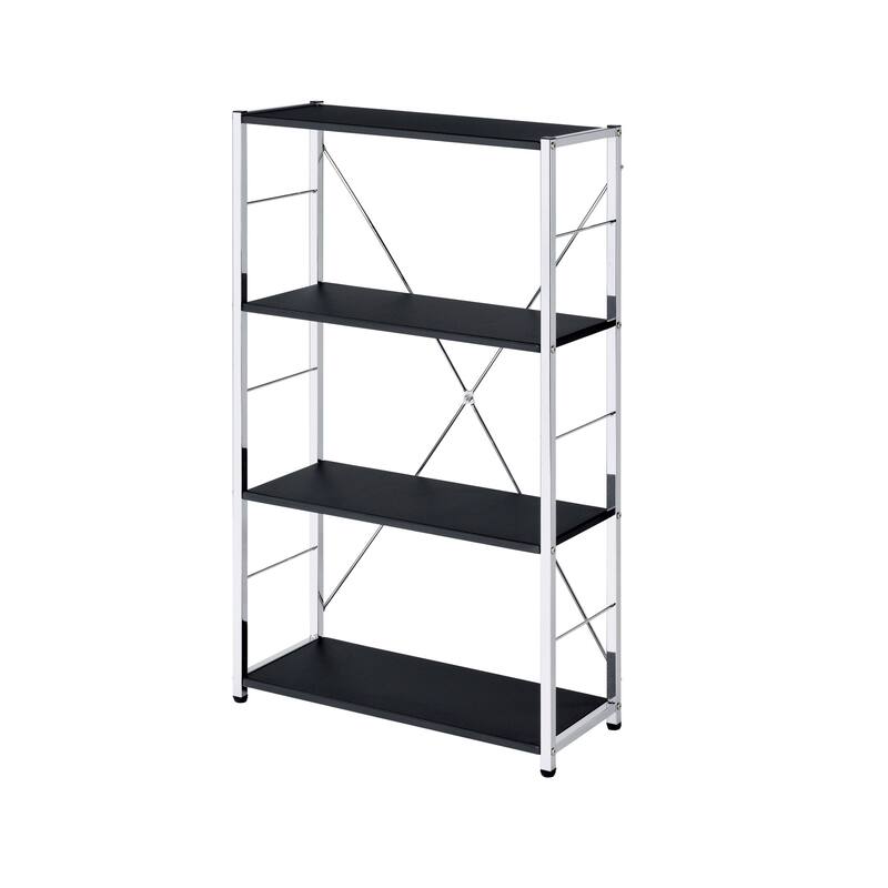 HomeRoots 42" Black And Silver Metal and Wood Four Tier Etagere Bookcase