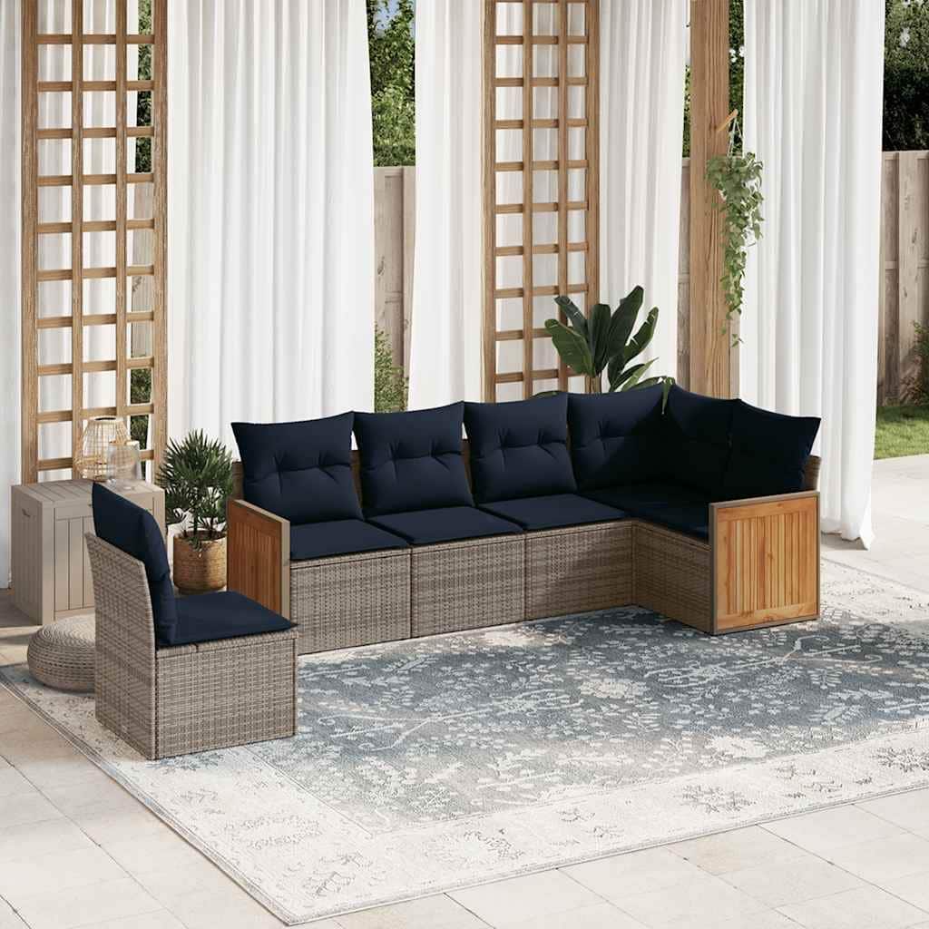 vidaXL 6/7 Piece Patio Sofa Set with Cushions Black/Gray Poly Rattan - 24.4 x 24.4 x 27.2
