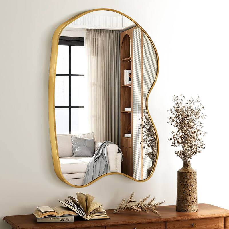Irregular Aluminum Alloy Framed Asymmetrical Wall Mirror with Functional Charm