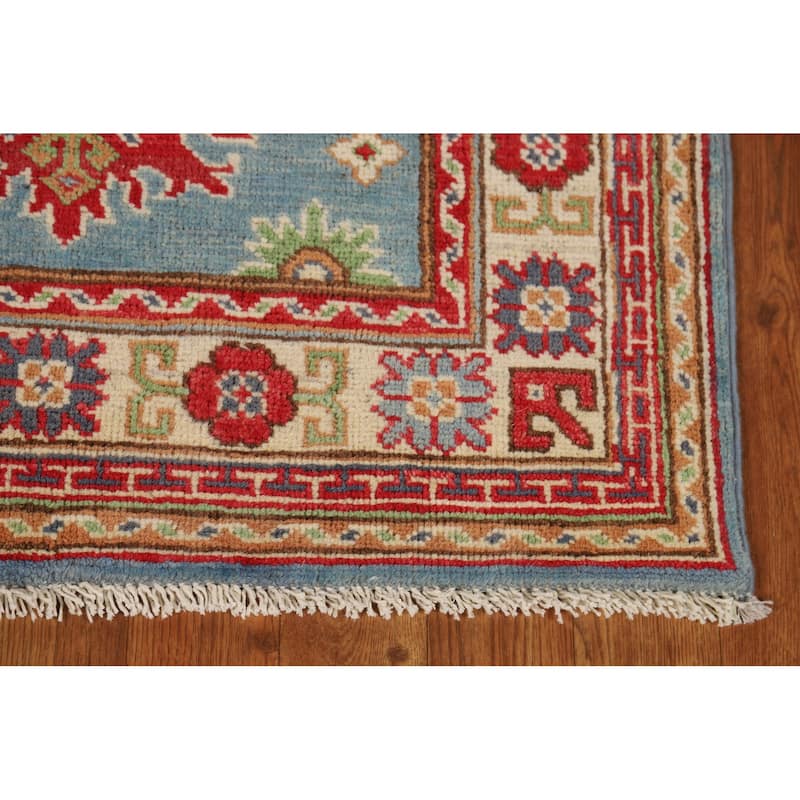 Light Blue Kazak Foyer Rug Handmade Wool Carpet - 2'7"x 3'10"
