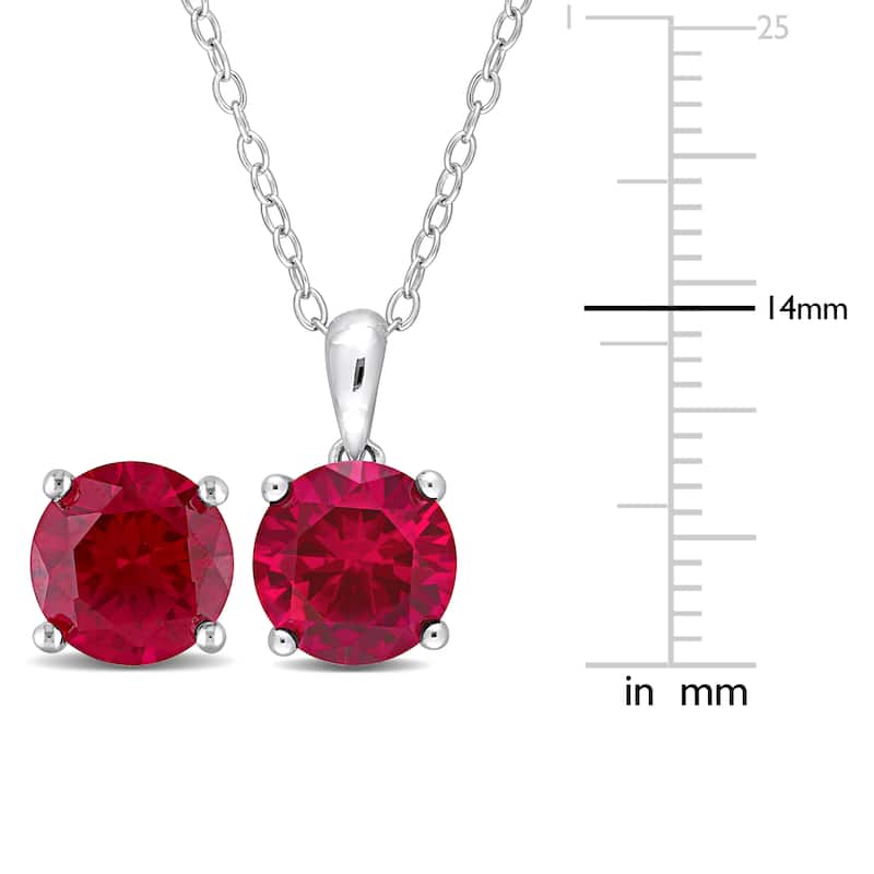 Miadora 7 1/5ct TGW Created Ruby Solitaire Necklace and Stud Earrings Set in Sterling Silver