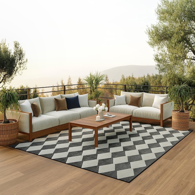 Nourison Positano Indoor/Outdoor Geometric Area Rug - 6'x9' - Black