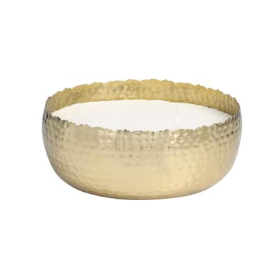 Metal Scented Wide Hammered 90 oz 4 Wick Decorative Candle with White Wax - Gold, Silver, Black - Roche River Decor