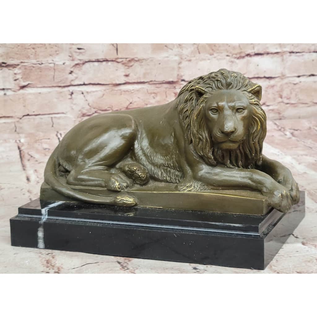 Reclining Lion Bronze Sculpture - Majestic Wildlife Symbol Art