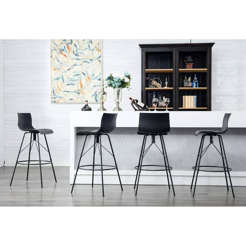Swivel Bar Stools with Backs black Plastic bar stools set of 4 Kitchen Counter Height Bar Chairs - Black - Short