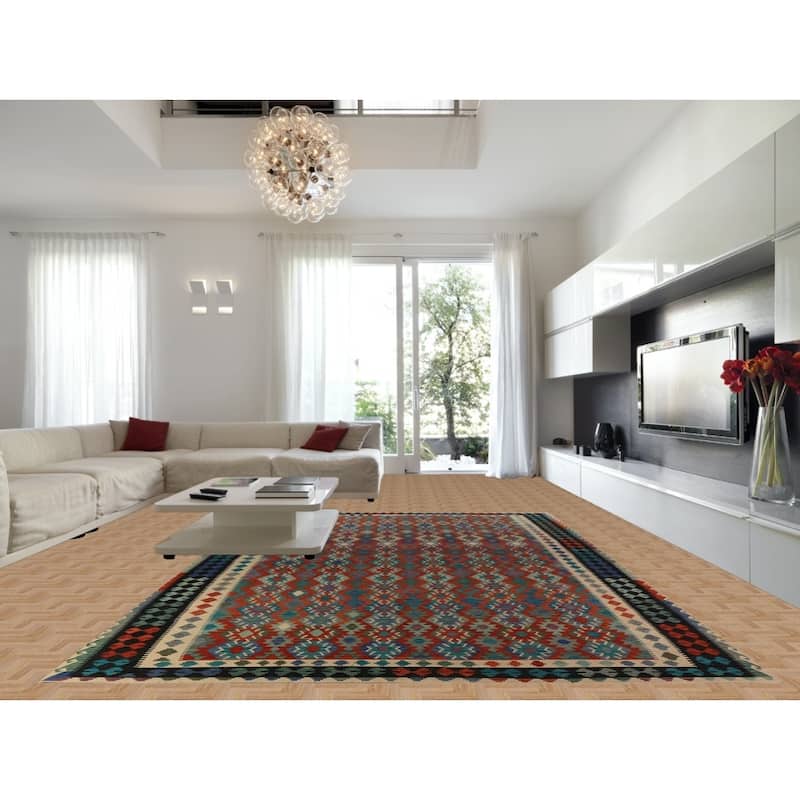 Southwestern Style Kilim Oriental Large Rug Flatweave Wool Carpet - 10'5"x 16'0"