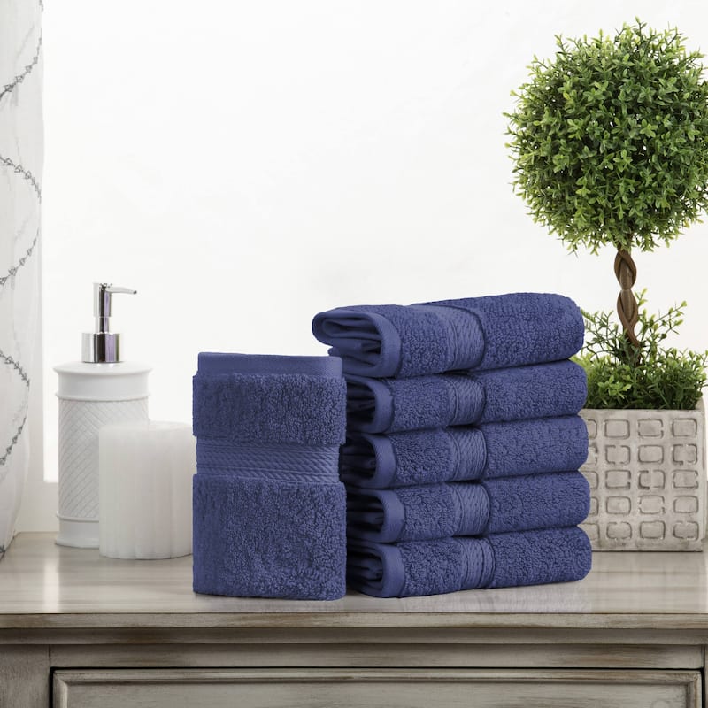 Superior Egyptian Cotton Pile Heavyweight Face Towel Set of 6 - Navy Blue