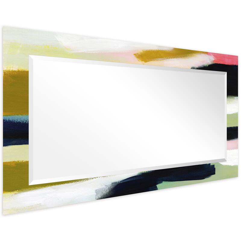Sunder Rectangular Beveled Wall Mirror on Free Floating Printed Tempered Glass