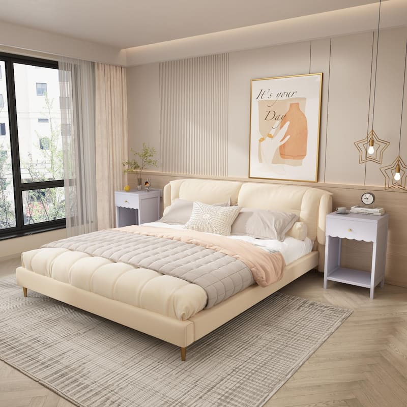 Modern Coffee Table Sofa Side Table with Open Shelf, Light Purple Lamp Table Accent Table Storage Cabinet with Drawer