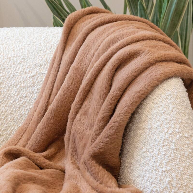 Jennifer Adams Faux Fur Embrace Throw - Almond