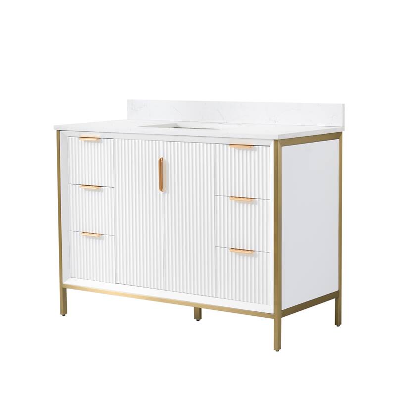 35''H Solid Wood Bathroom Vanity With Carrera White Quartz Top and Sink,White
