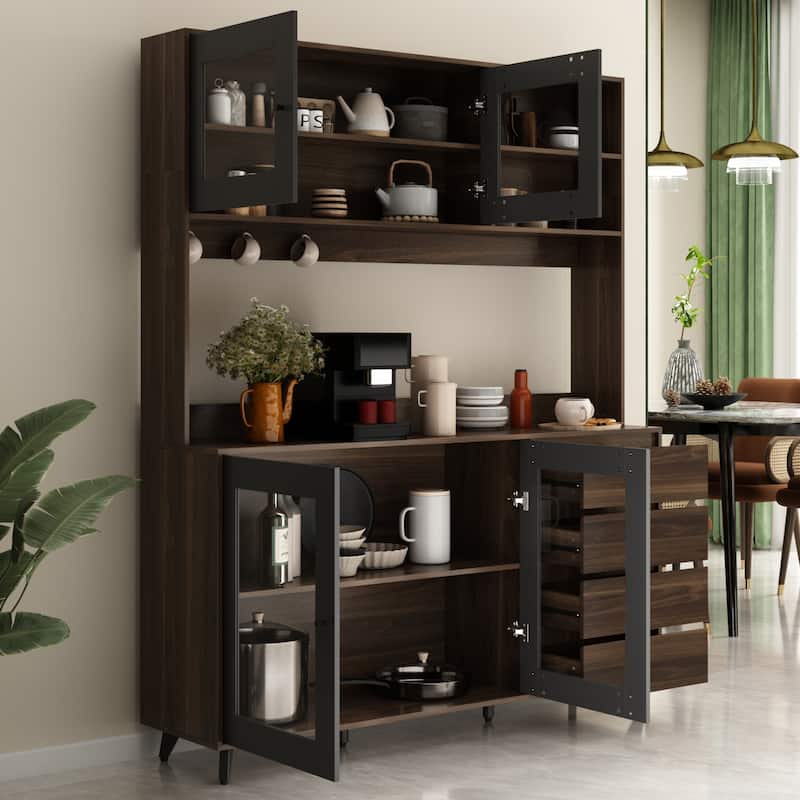 63"W 74.8"W Buffet with Hutch, Freestanding Kitchen Pantry