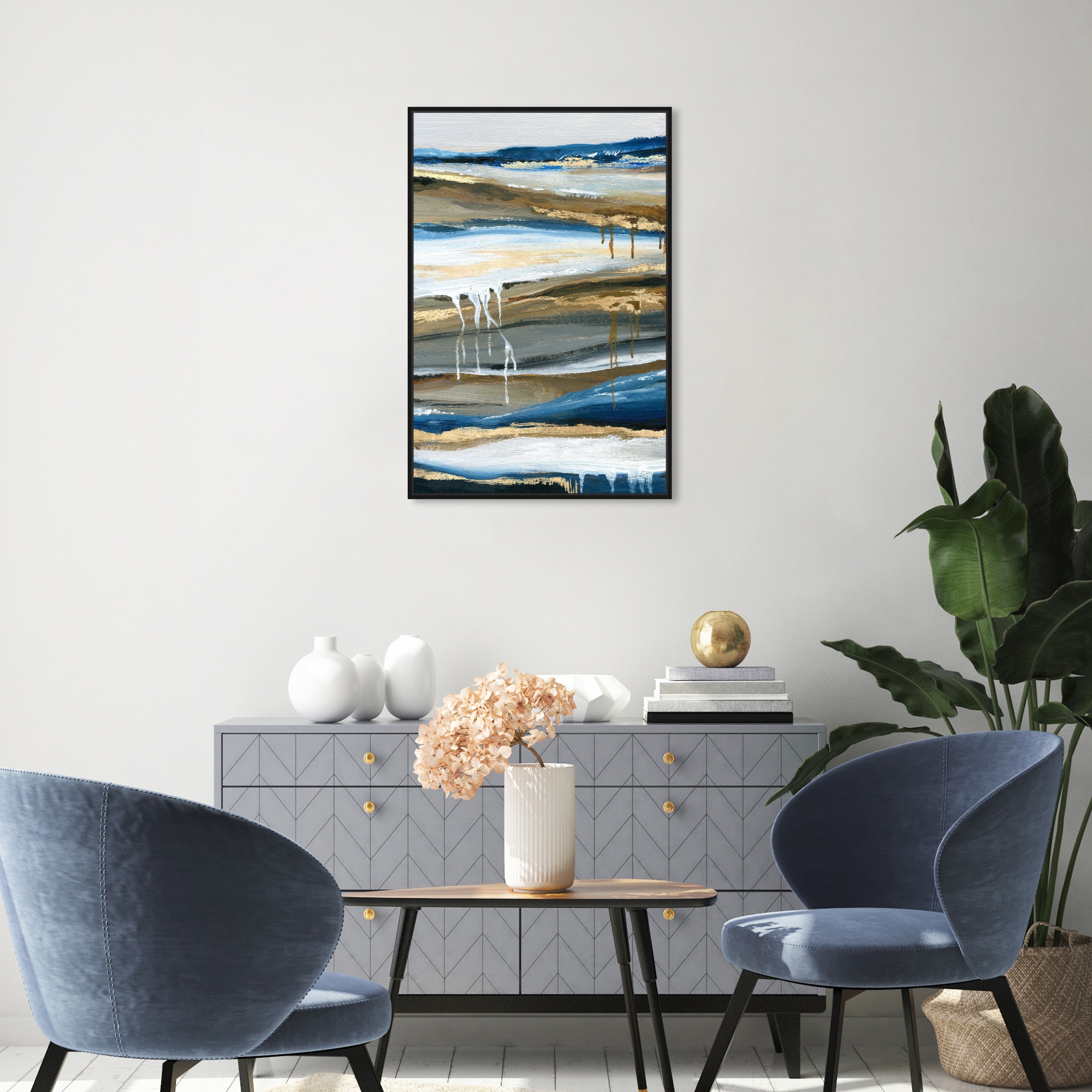 Oliver Gal 'Lovely Blue Skies' Abstract Wall Art Framed Canvas Print Paint  Gold, Blue Bed Bath  Beyond 32481600