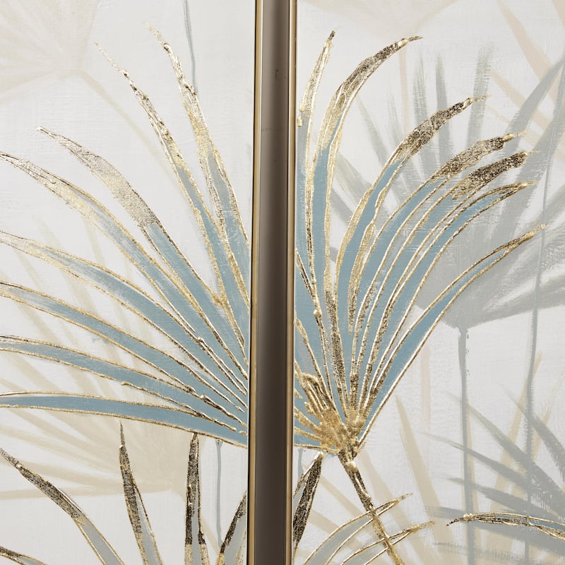Canvas Leaf Palm Living Room Framed Wall Art with Gold Frame - Set of 3 Brown - Roche River Decor