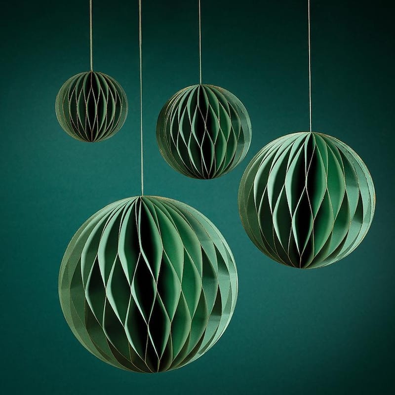 Miriam 3.5" Paper Deco Ball Ornaments- Green, Set of 12