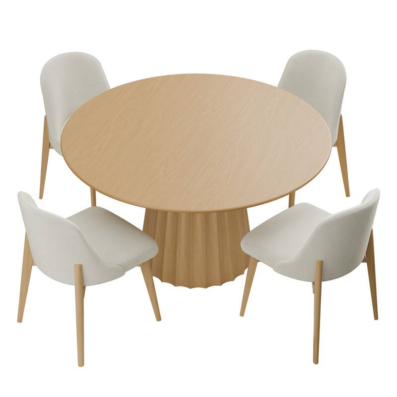 5-Piece Modern Round Dining Table Set with Upholstered Chairs Pedestal Base