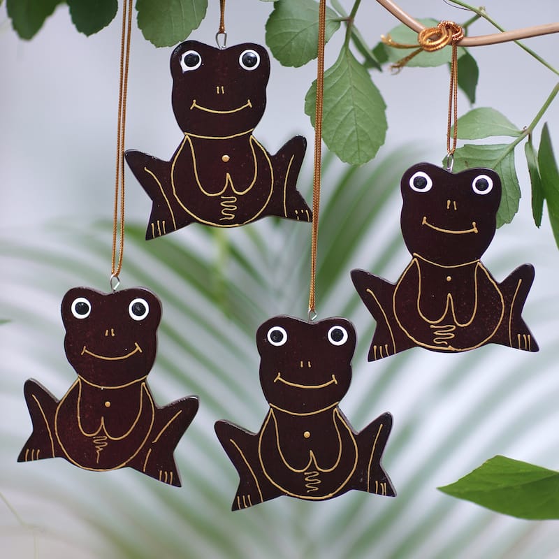 Novica Handmade Merry Frogs Wood Ornaments (Set Of 4)