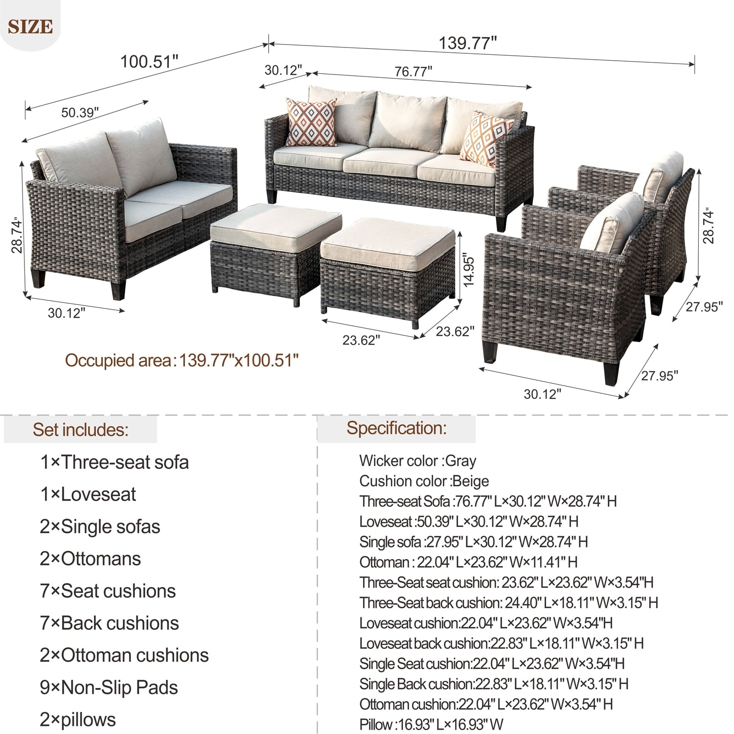 OVIOS 6-piece Patio Wicker Furniture Loveseat Conversation - Picture 7 of 29
