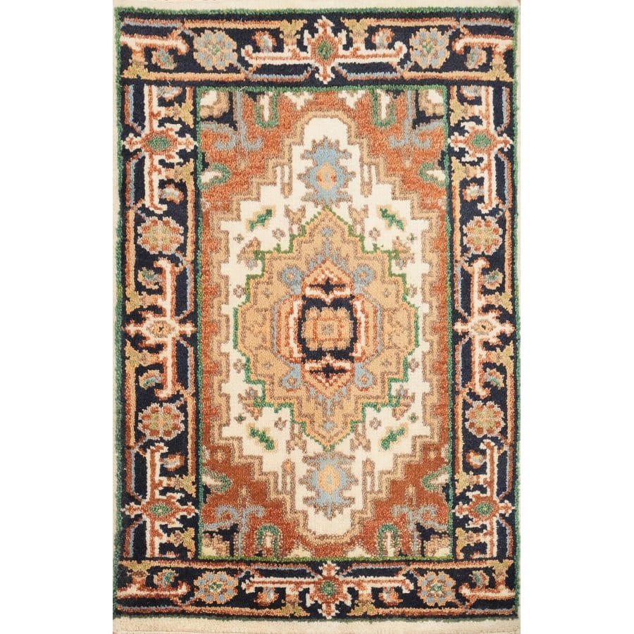 Hand Knotted Oriental 100% Wool Carpet Traditional Medallion Beige & Ivories Heriz (serapi) Area Rug - 3' 0'' X 2' 0''