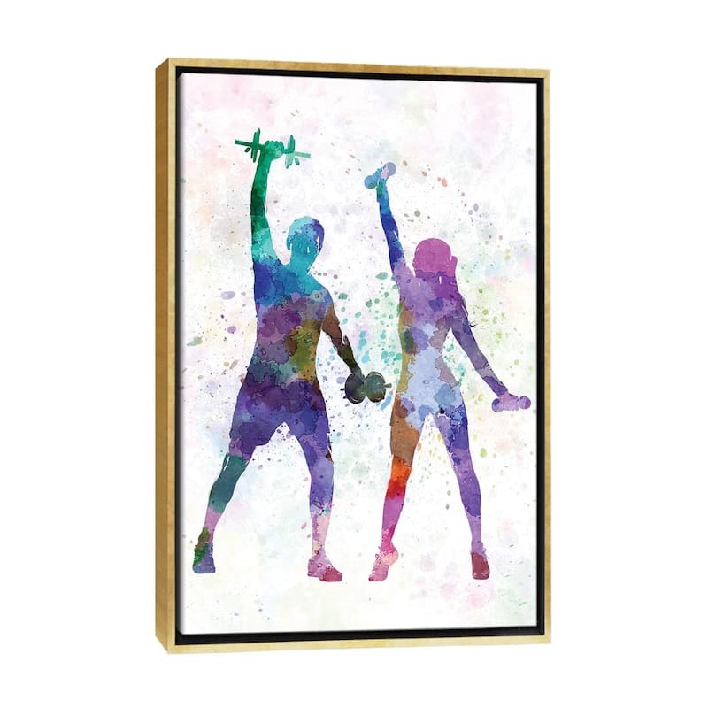 iCanvas "Woman And Man Exercising" by Paul Rommer Framed Canvas Print - Gold - 40x26