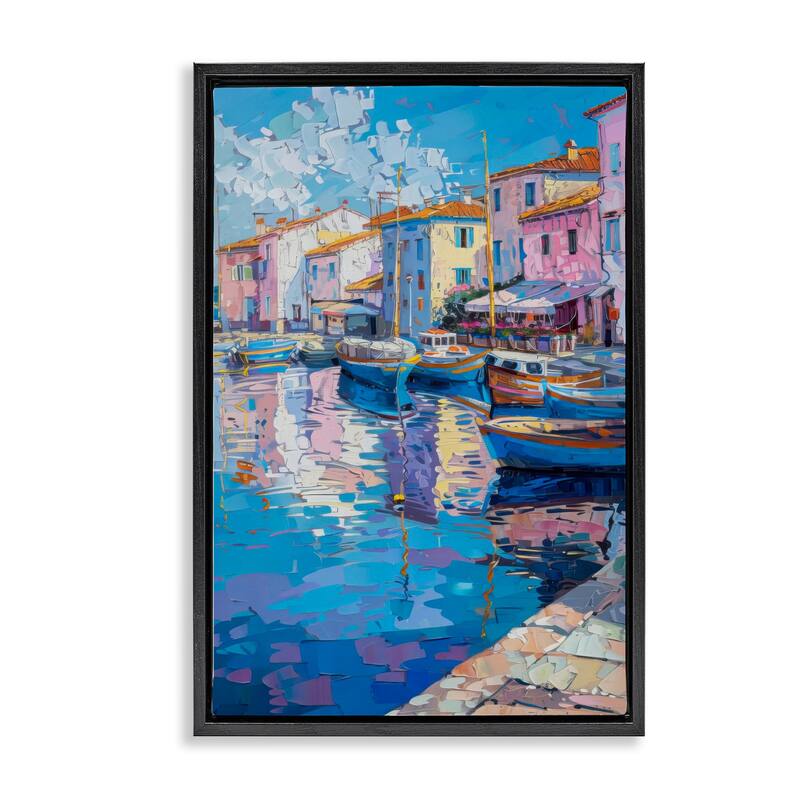 Stupell Abstract Harbor Reflection Framed Floater Canvas Wall Art Design By LSR Design Studio - 21 x 31 - Black