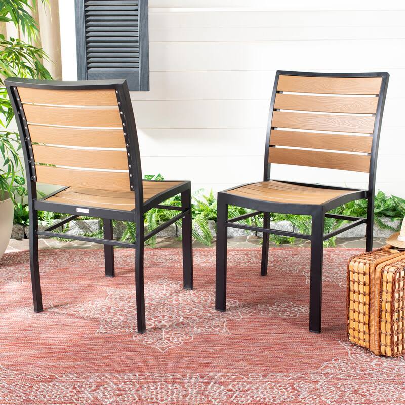 SAFAVIEH Outdoor Jaycee Chair - Black / Brown (Set of 2) - 19Wx23Dx34H - Black