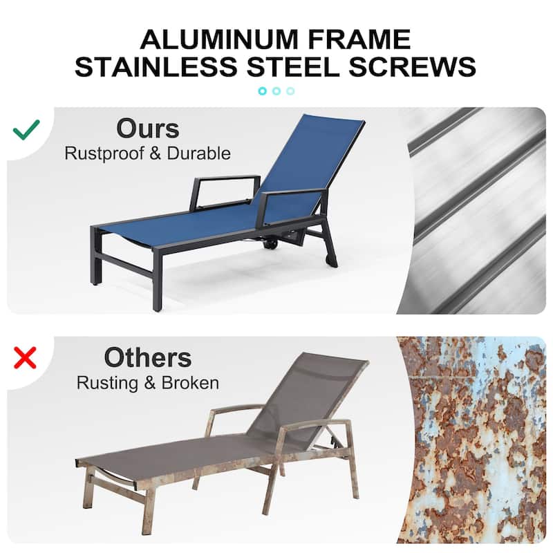 Outdoor Aluminum Adjustable Back Chaise Lounges with Wheels