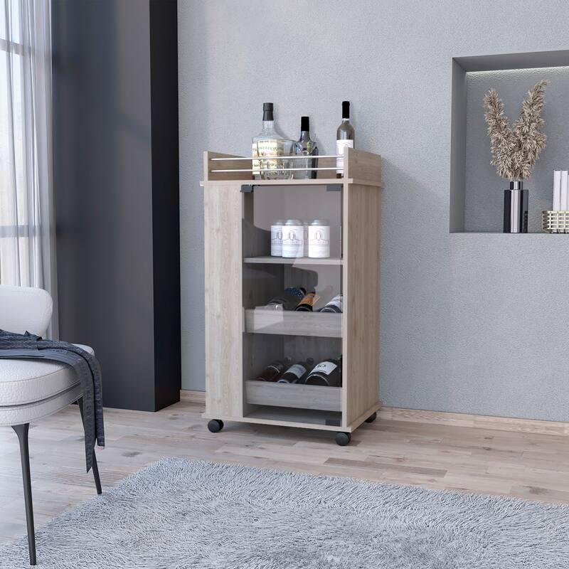Willow Park Glass Door Bar Cart with Bottle Holder and Casters