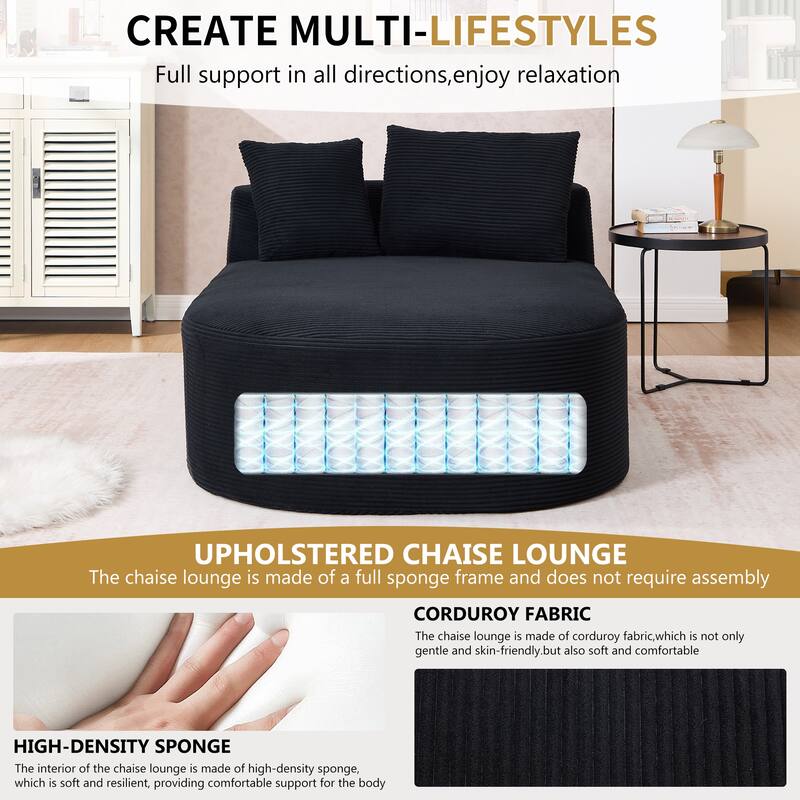 Roomfitters 67.5" Extra-Wide Chaise Lounge, Corduroy Boneless Sleeper Sofa with 46" Seat