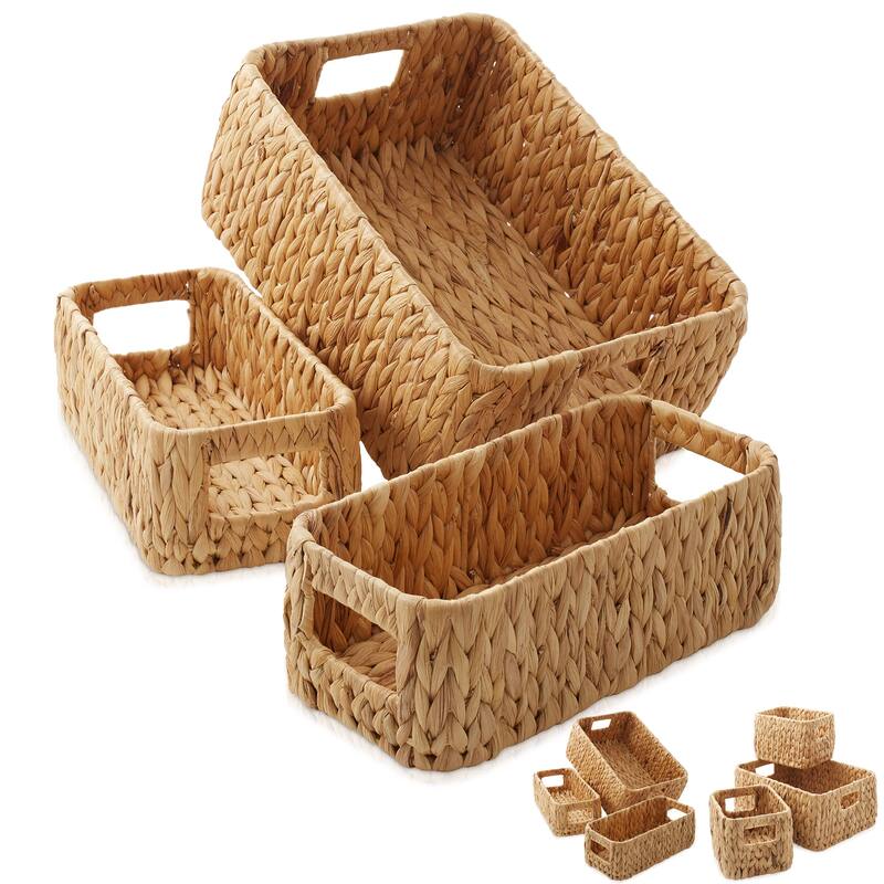Hyacinth Storage Basket Set w Handles Woven Bin Organizers