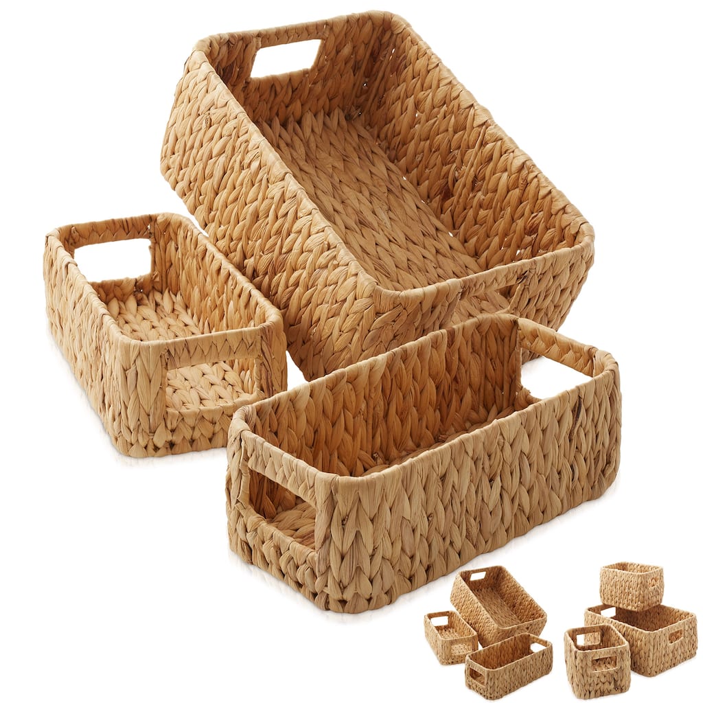 Hyacinth Storage Basket Set w Handles Woven Bin Organizers