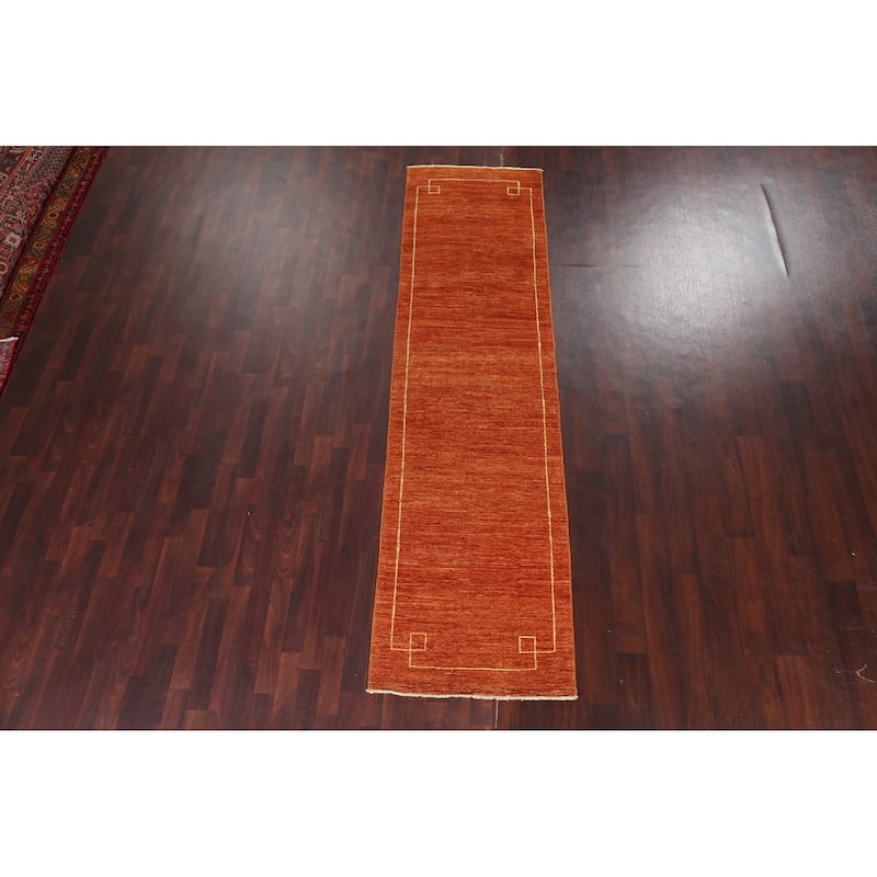 Orange Gabbeh Kashkoli Oriental Wool Runner Rug Hand-knotted Carpet - 2'7" x 9'10"