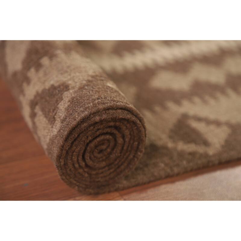 Hand Woven Oriental 100% Wool Carpet Southwestern Geometric Brown Kilim Area Rug - 10' 0'' X 6' 7''