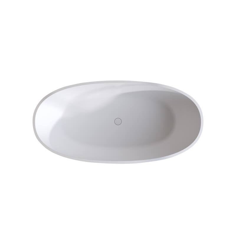 Premium Solid Surface Freestanding Soaking Bathtub with Center Drain and Pop-up Drain, Modern Matte White Tub with Overflow