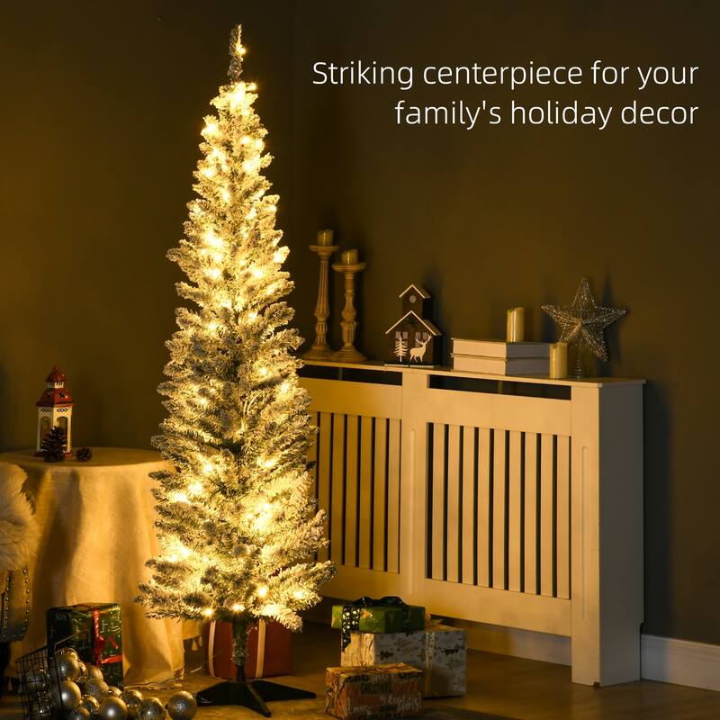 Pre-Lit Pencil Christmas Tree with Warm White LED Lights - 5.9ft Artificial Tree