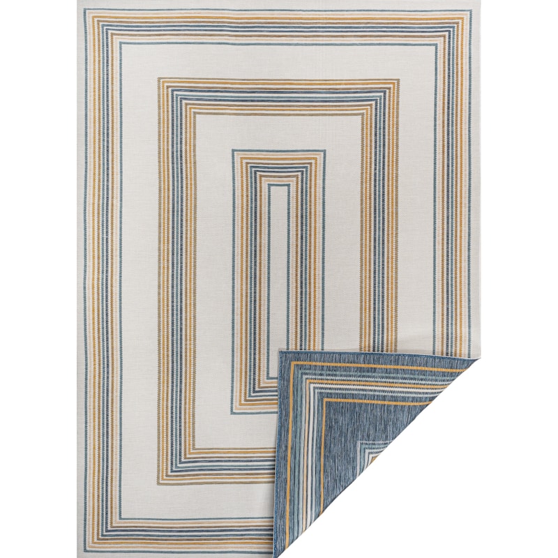 JONATHAN Y Reversible Eryx Classic Nautical Mitre Stripe Machine-Washable Indoor/Outdoor Rug