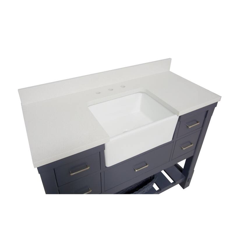 KitchenBathCollection Charlotte 48" Farmhouse Bathroom Vanity with Quartz Top