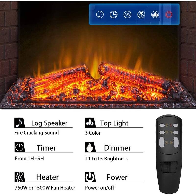 Electric Fireplace Heater with Log set & Realistic Flame