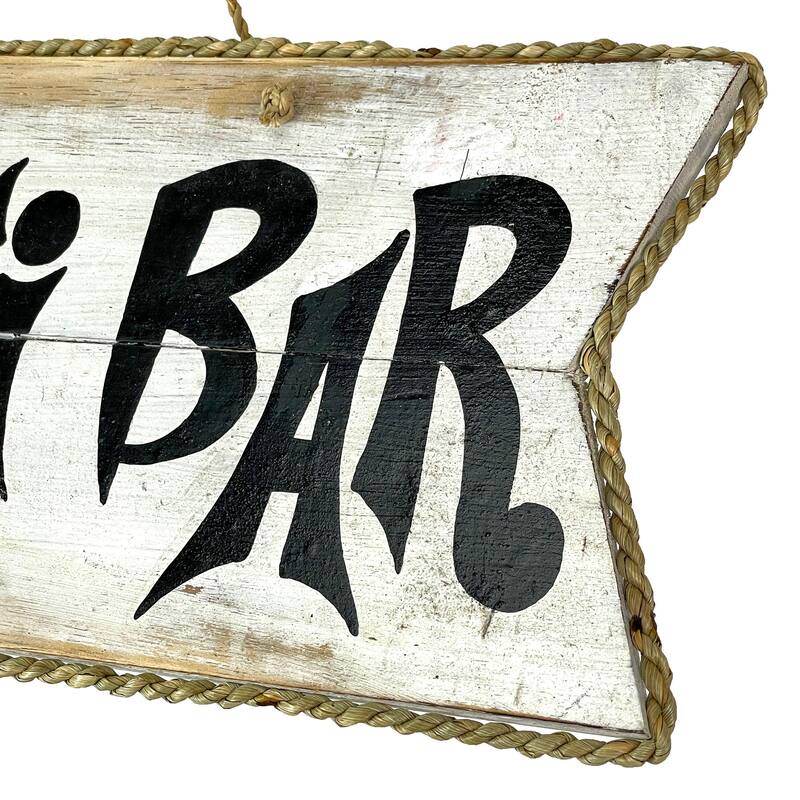 Hand Painted Rustic Tiki Bar Sign Carved Mask Rope Hanging 16X7